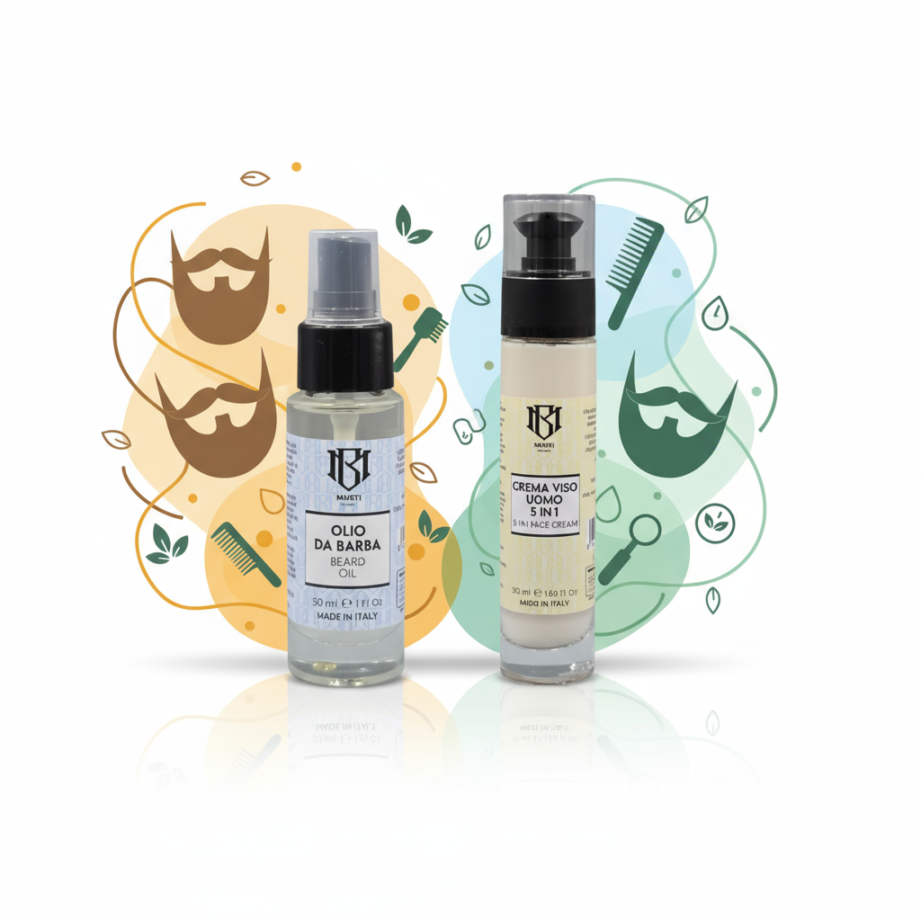 Murti Milano Face & Beard Care Set – Crema Viso Uomo 5 in 1 + Olio da Barba